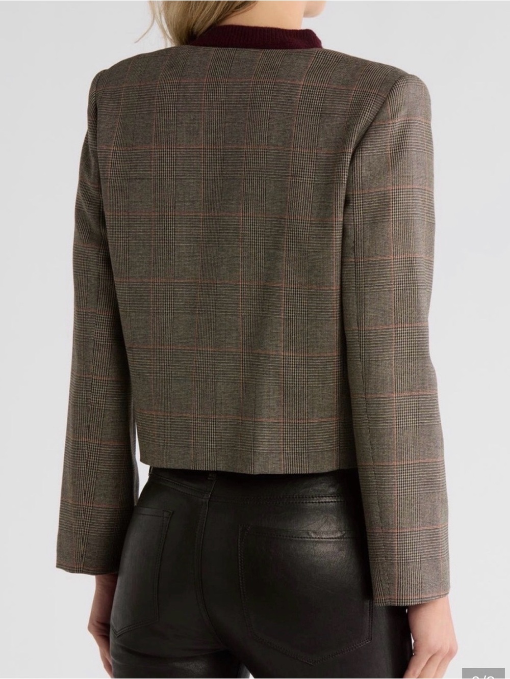 Frame Denim Plaid Collarless Blazer in Brown and Black Checks - Picture 3 of 16